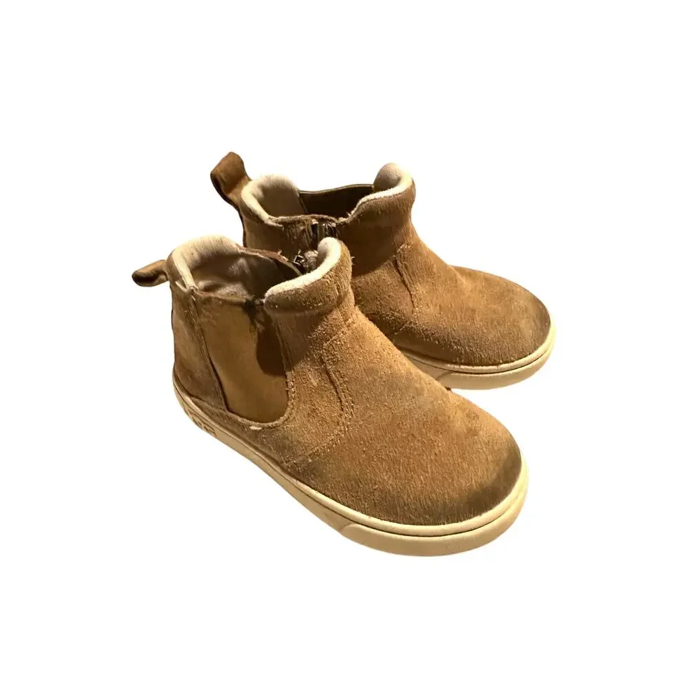 UGG Hamden Toddler Size 8 Tan Chestnut Suede Side Zip Ankle Booties Shoes